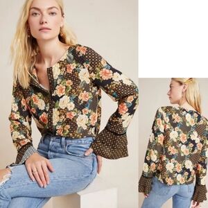 Farm Rio Anthropologie Siobhan Blouse Bell Sleeve
